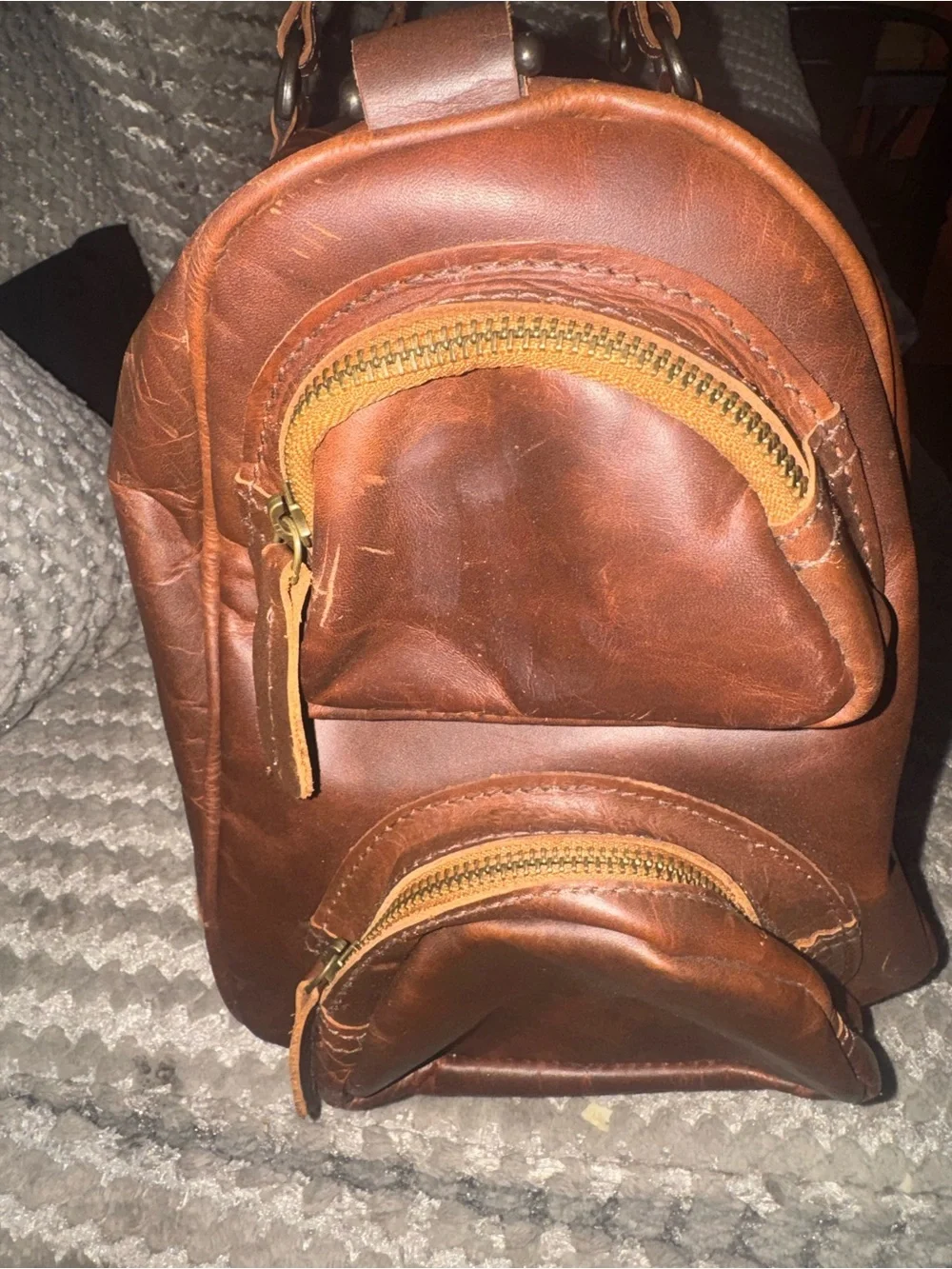 MAHI Brown Leather Weekender Bag